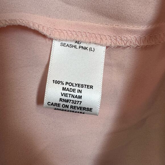 Elle L Large Blush Seashell Pink Scalloped Chiffon Crepe Blouse Button Down Top - Picture 6 of 8